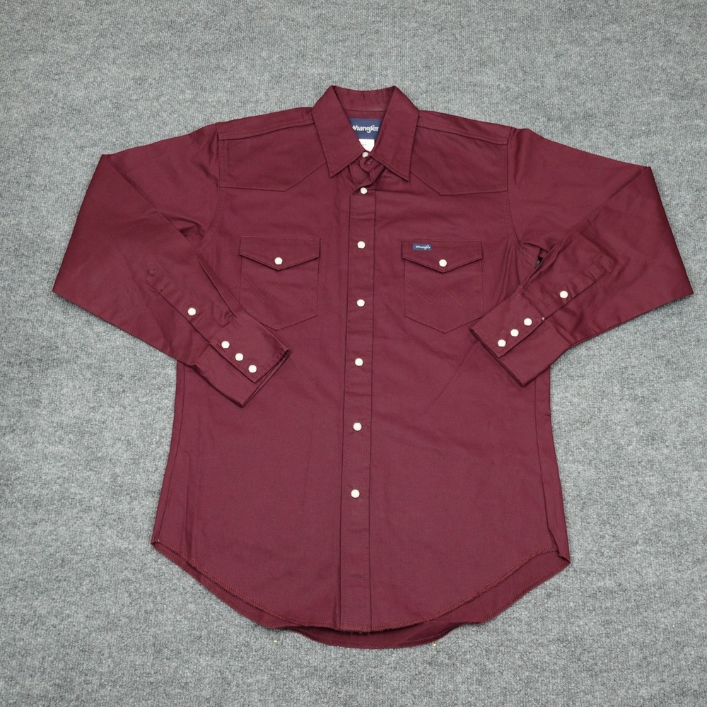 Wrangler Shirt Mens Medium Burgundy Western Pearl Snap Long Sleeve MS70719